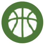 A green circle with a white basketball design in the center.