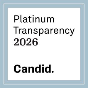 Square badge with a blue-gray border and white center. Black text reads Platinum Transparency 2026 and bold text at the bottom says Candid..