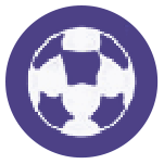 A white trophy icon is centered inside a purple circle, with stylized shapes suggesting a soccer ball pattern around it.